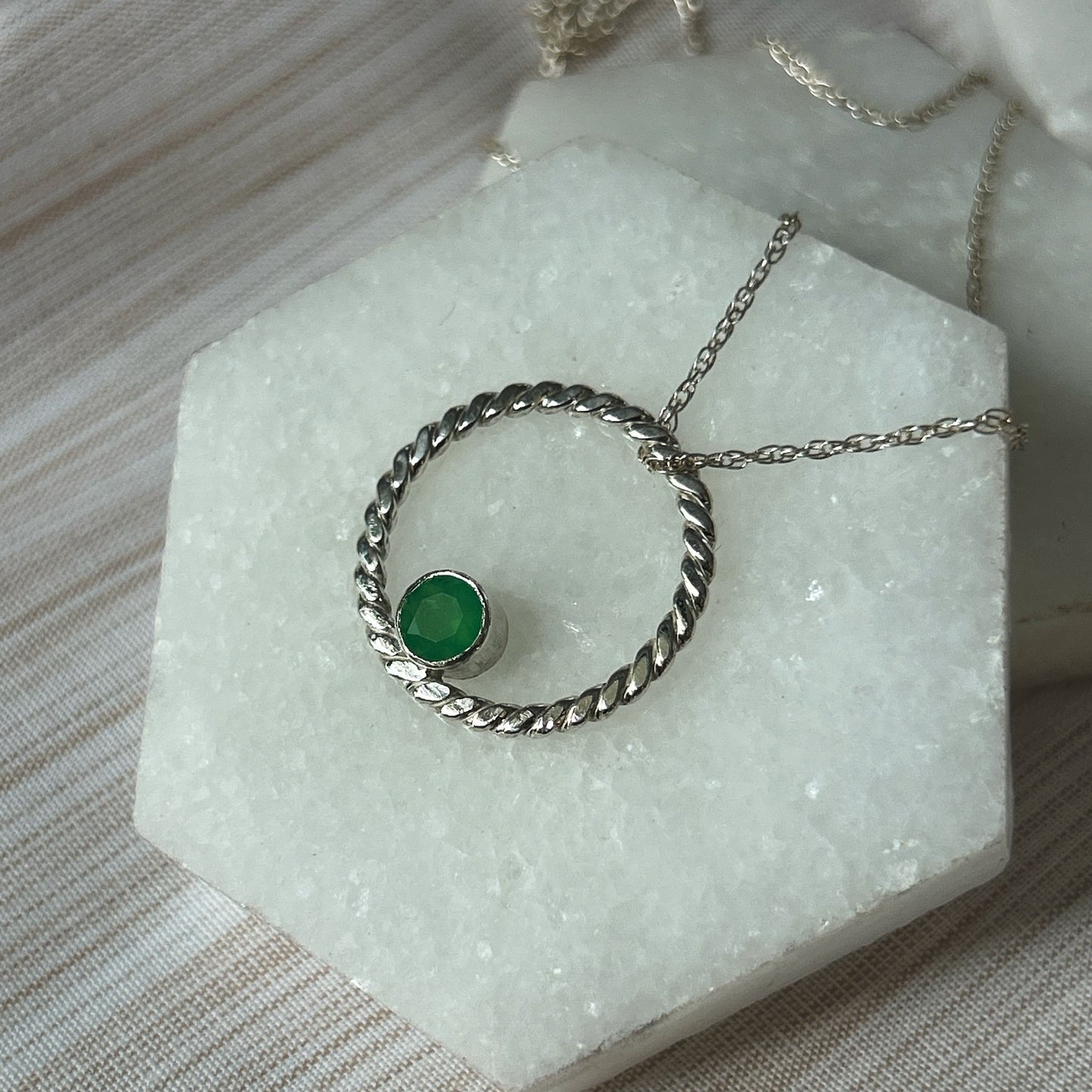 Chrysoprase Rope Pendant - Sterling Silver