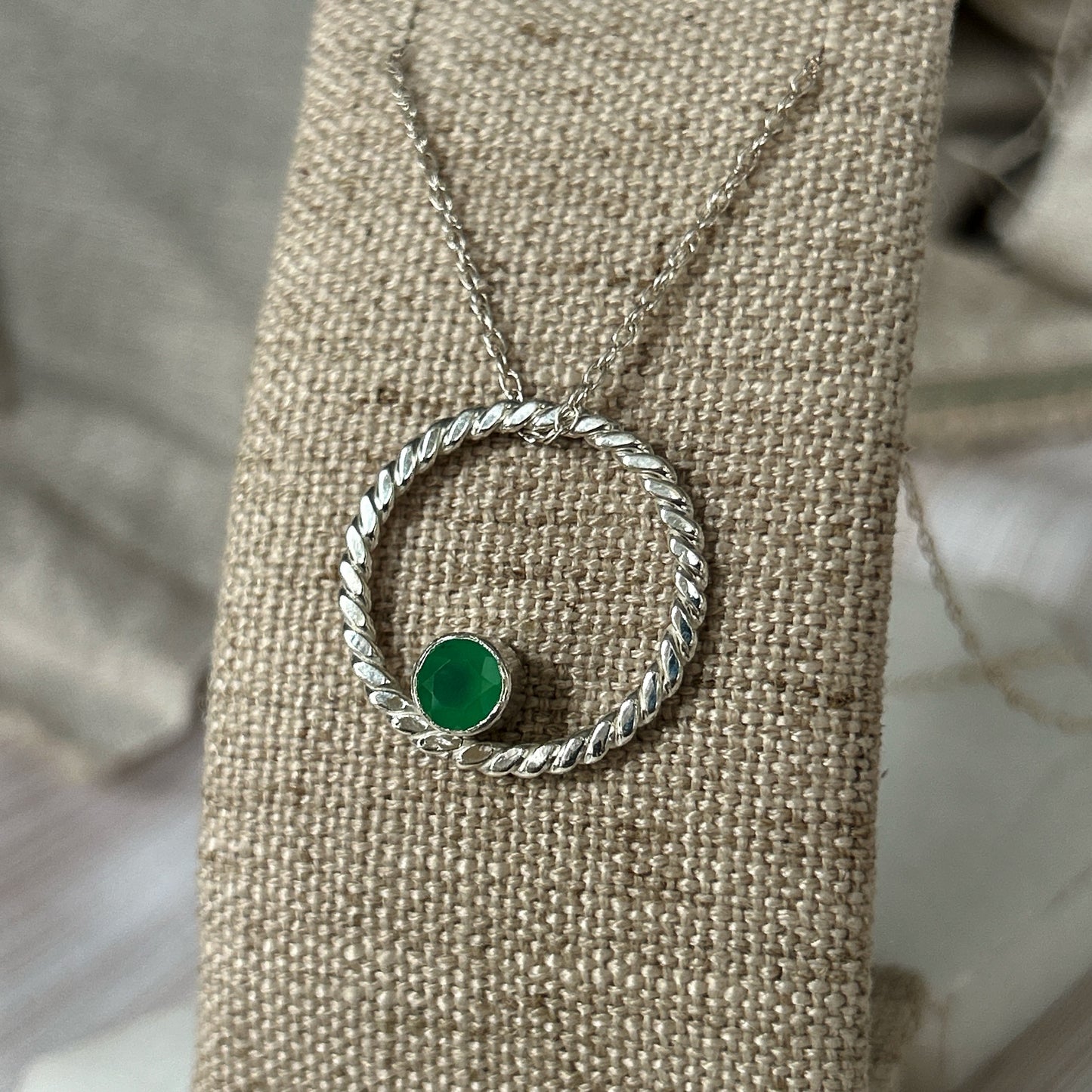 Chrysoprase Rope Pendant - Sterling Silver