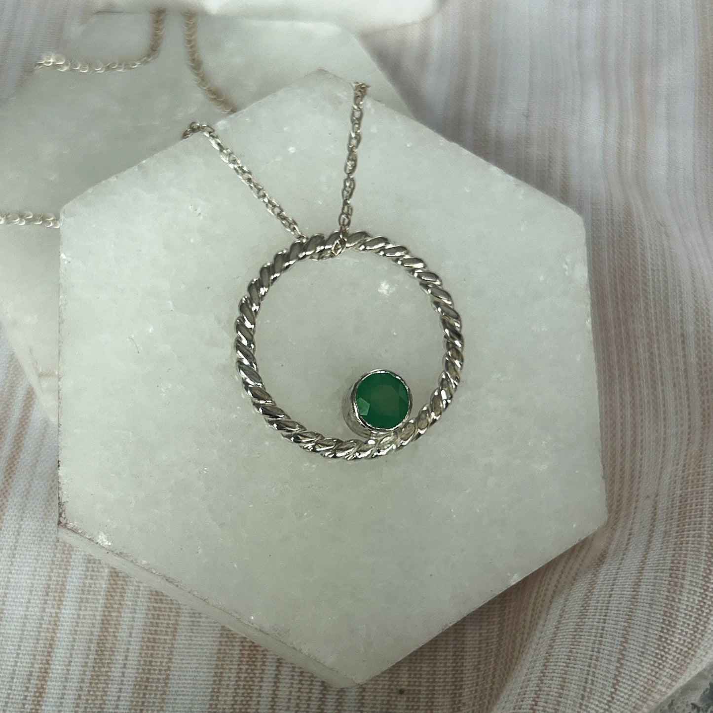Chrysoprase Rope Pendant - Sterling Silver