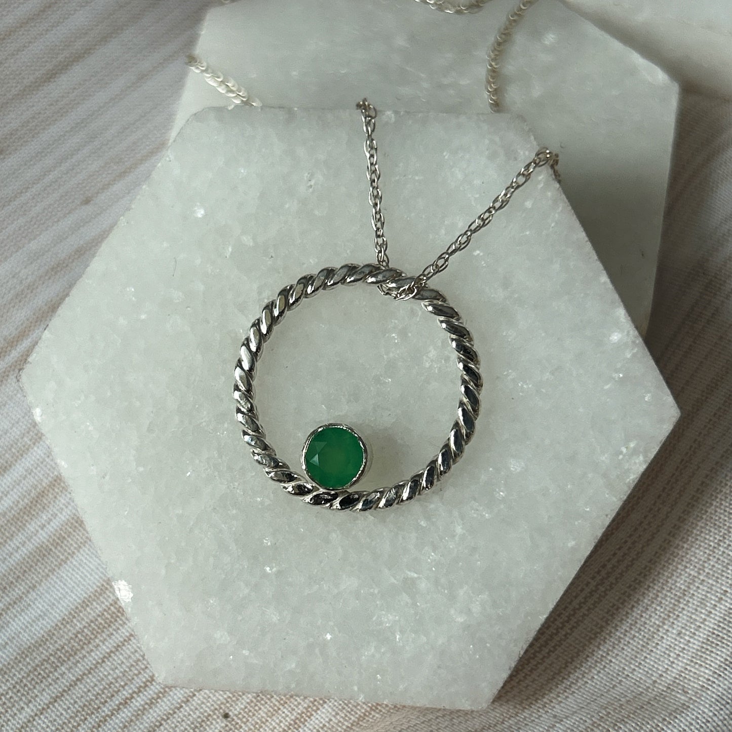 Chrysoprase Rope Pendant - Sterling Silver