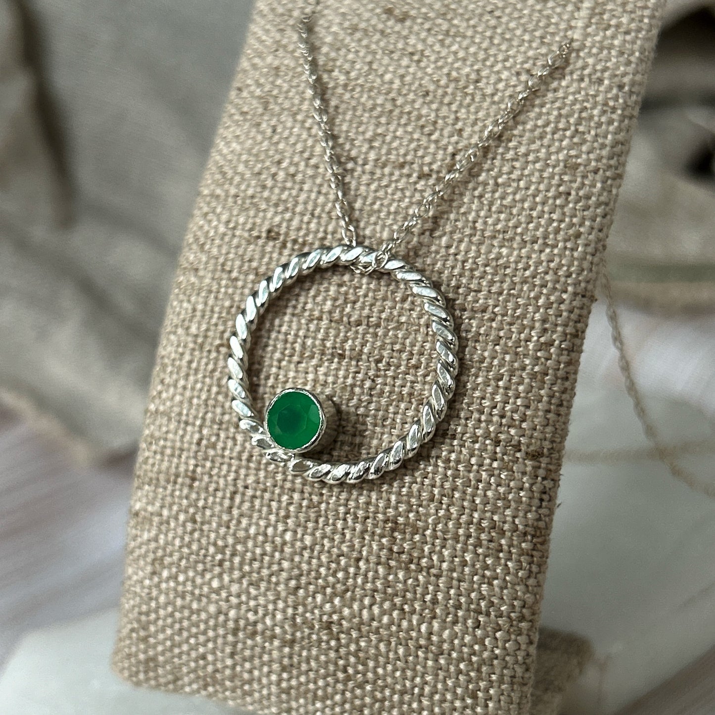 Chrysoprase Rope Pendant - Sterling Silver