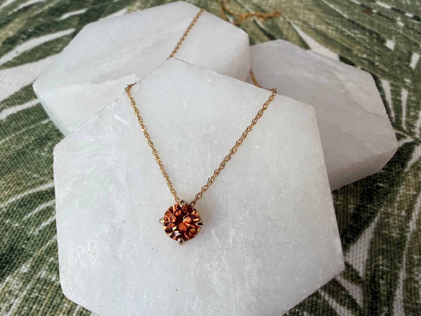 Sunset Pendant - 14k Yellow and Lab Orange Sapphire