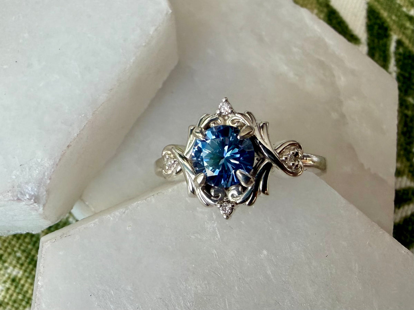 Glass Slipper Ring - Sterling Silver and Cornflower Sapphire with Lab Diamonds