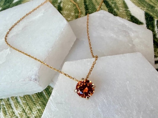Sunset Pendant - 14k Yellow and Lab Orange Sapphire