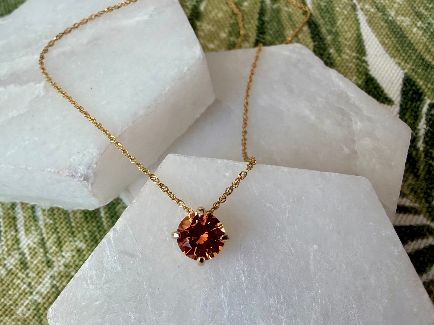 Sunset Pendant - 14k Yellow and Lab Orange Sapphire