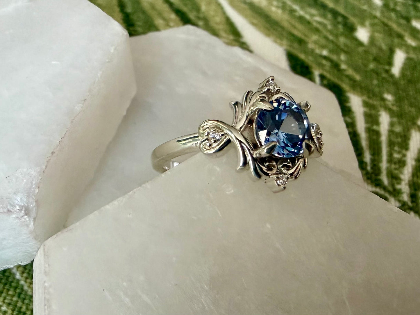Glass Slipper Ring - Sterling Silver and Cornflower Sapphire with Lab Diamonds