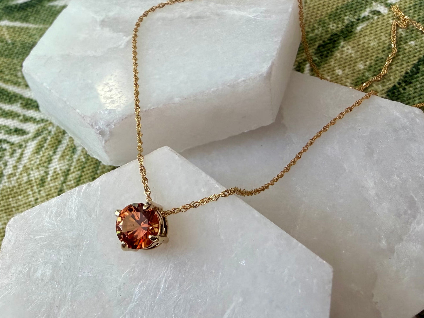 Sunset Pendant - 14k Yellow and Lab Orange Sapphire