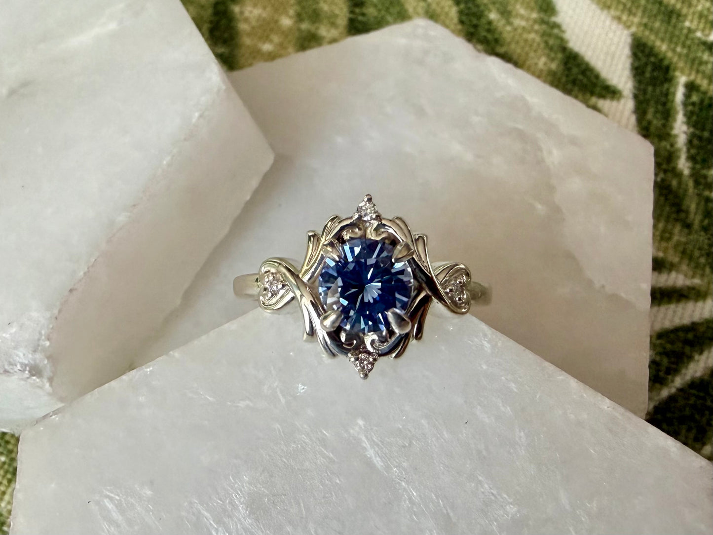Glass Slipper Ring - Sterling Silver and Cornflower Sapphire with Lab Diamonds