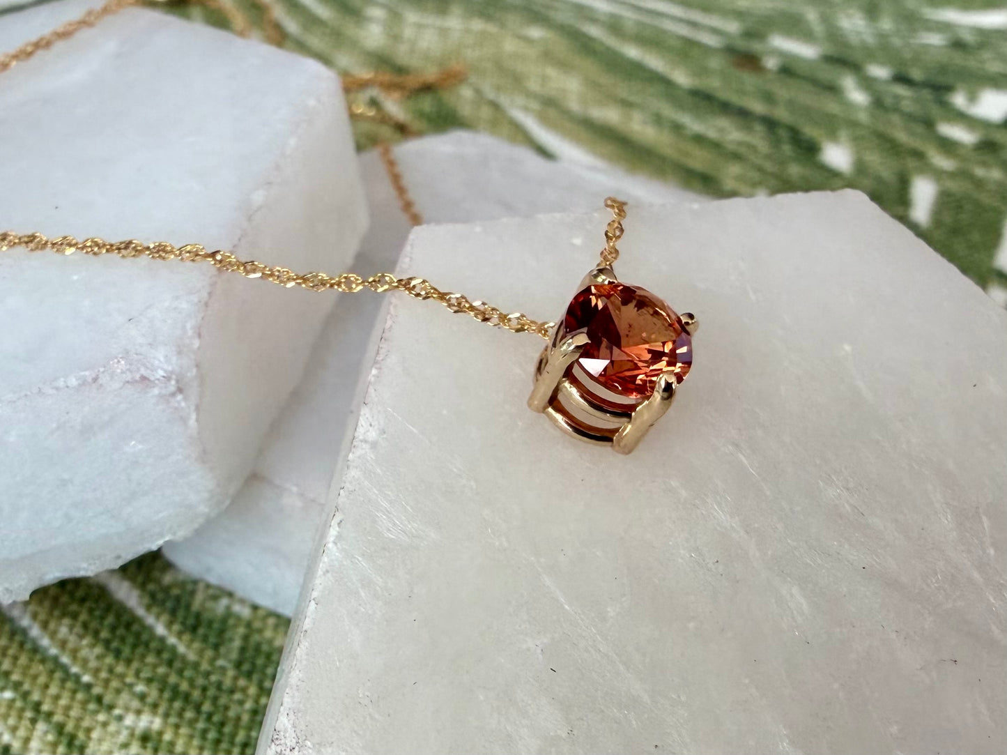 Sunset Pendant - 14k Yellow and Lab Orange Sapphire