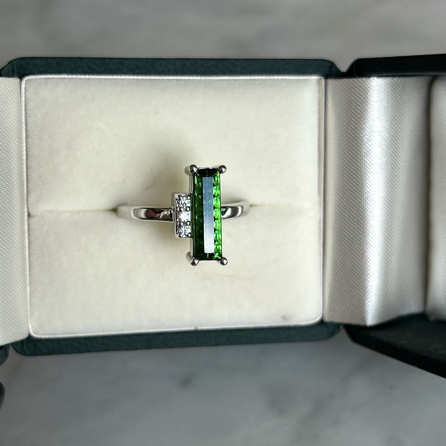 The Molly - Fantasy Cut Green Tourmaline and Diamond Ring