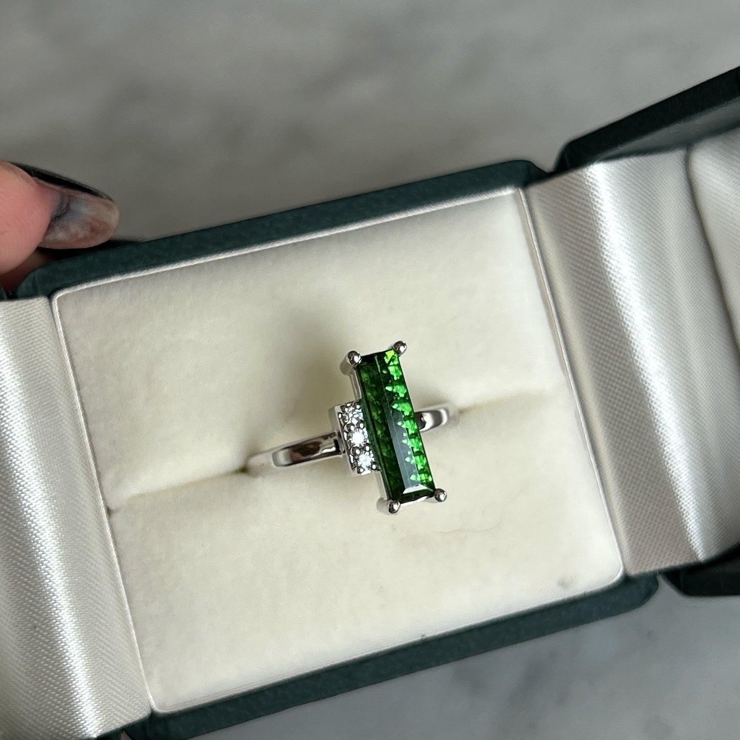 The Molly - Fantasy Cut Green Tourmaline and Diamond Ring