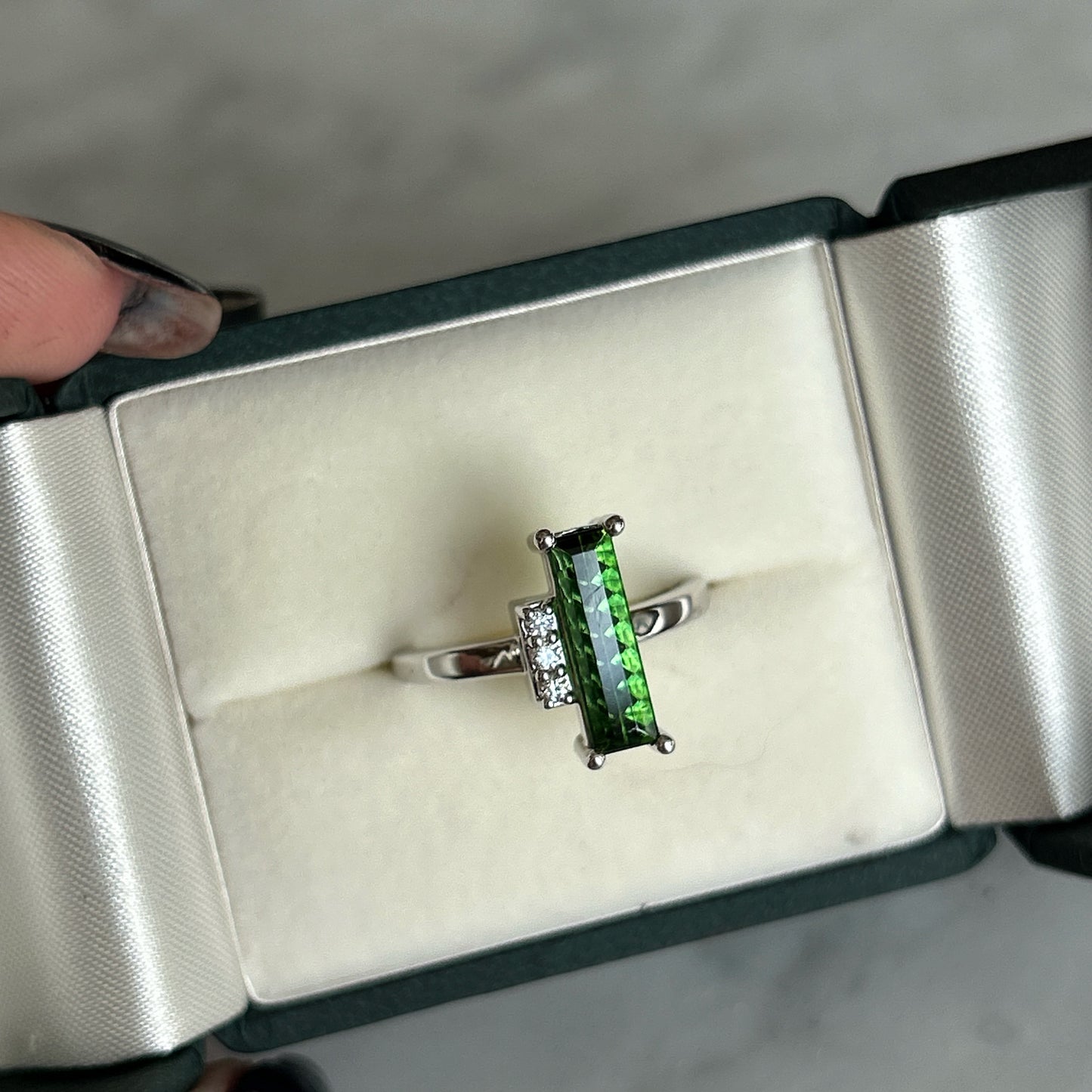 The Molly - Fantasy Cut Green Tourmaline and Diamond Ring