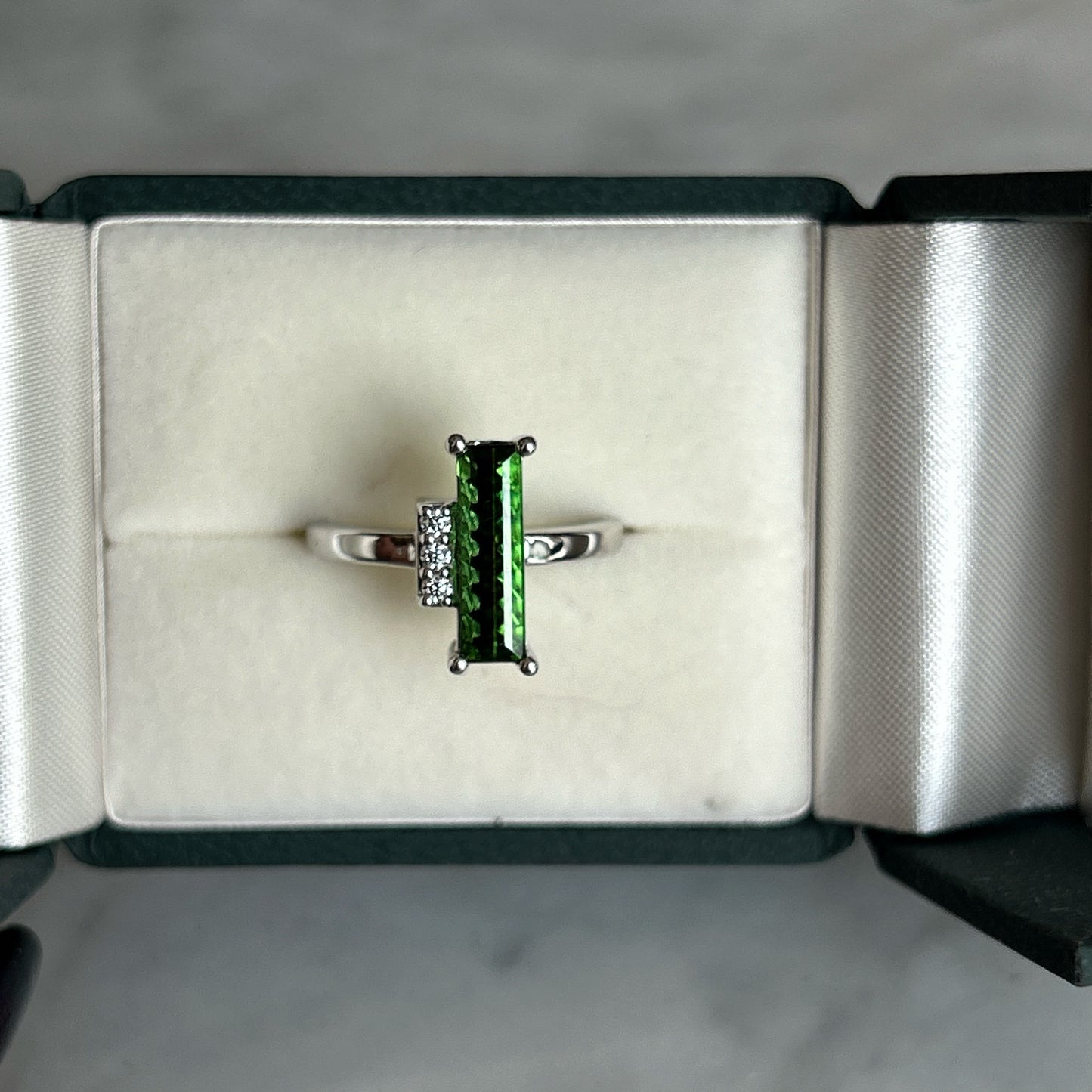 The Molly - Fantasy Cut Green Tourmaline and Diamond Ring