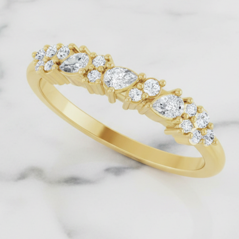 1/4cttw Natural Diamond 14K Gold Cluster Band