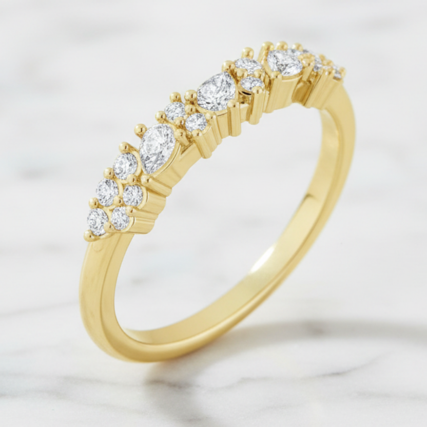 1/4cttw Natural Diamond 14K Gold Cluster Band