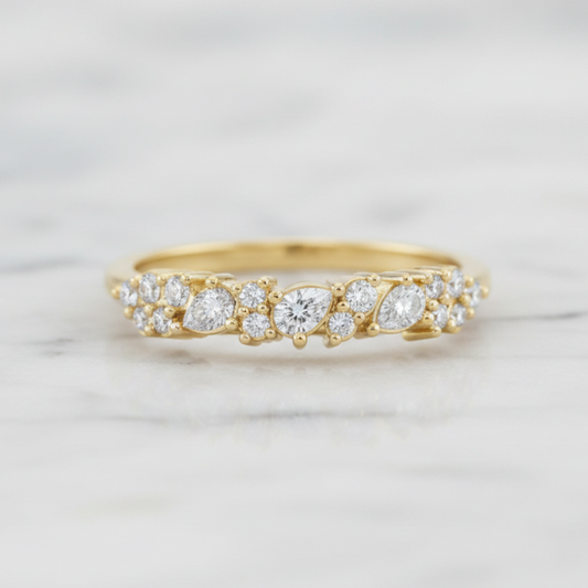 1/4cttw Natural Diamond 14K Gold Cluster Band